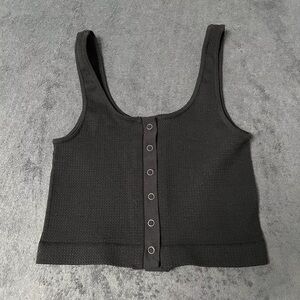 Aeropostale Crop Tank top Womens Sz S Black Seriously Soft Snap Seamless Shirt